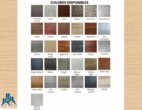 COLORES DISPONIBLES EN TODAS LAS REFERENCIAS DE MOLDURAS